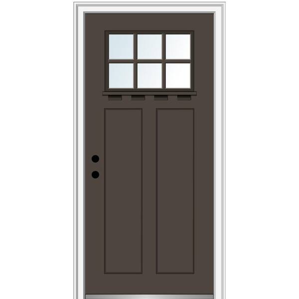 MMI Door 32 in. x 80 in. Right-Hand Inswing 6-Lite Clear 2-Panel Shaker Painted Fiberglass Smooth Prehung Front Door with Shelf