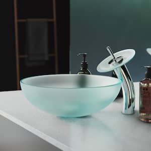 Cascade Frost Round Glass Vessel Sink with Cascade Faucet