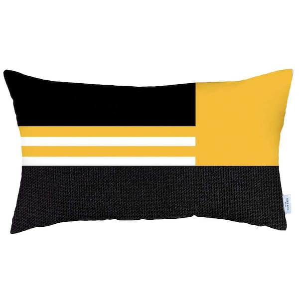 HomeRoots Black, Yellow Geometric Polyester 12 in. x 20 in. Throw Pillow