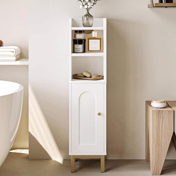 Clavie 8 in. W x 8 in. D x 32 in. H White Linen Cabinet with 1-Door and Adjustable Shelf