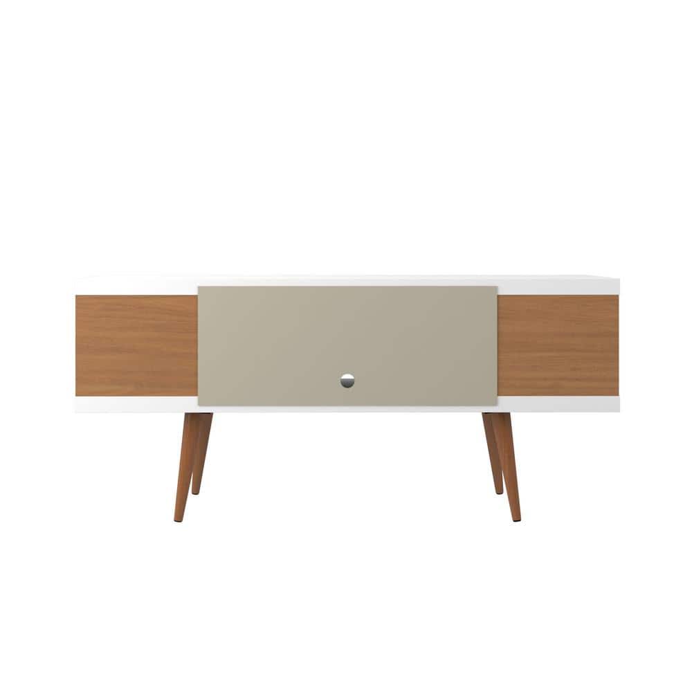 White Gloss and Maple Cream Mid-Century Modern TV Stand