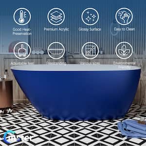 VELA 59 in. Modern Style Acrylic Single Slipper Freestanding Flatbottom Non-Whirlpool Soaking Bathtub in Blue