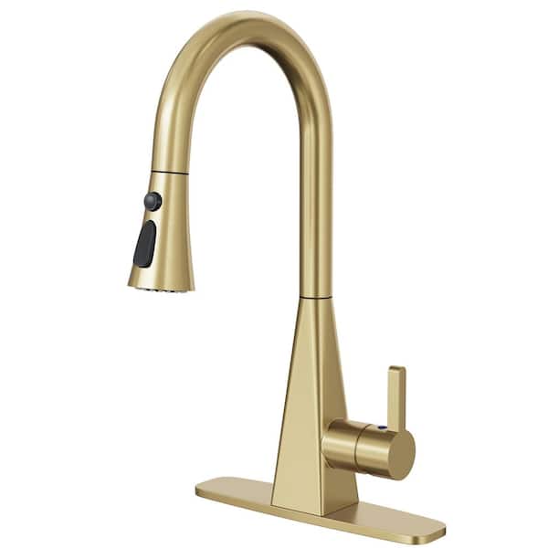 Mondawe Touchless Single Handle 360° Swivel 16.9 in. Height Pull Down Sprayer Kitchen Faucet In Brushed Gold