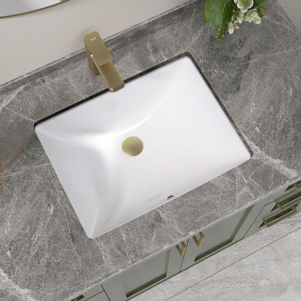 20 in. Rectangular Undermount Bathroom Sink Ceramic Porcelain Vitreous China Vessel Sink in White with Overflow