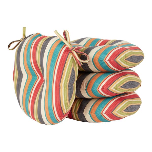 Greendale Home Fashions Sunset Multi-Color Stripe 15 in. Round Outdoor Seat Cushion (4-Pack)