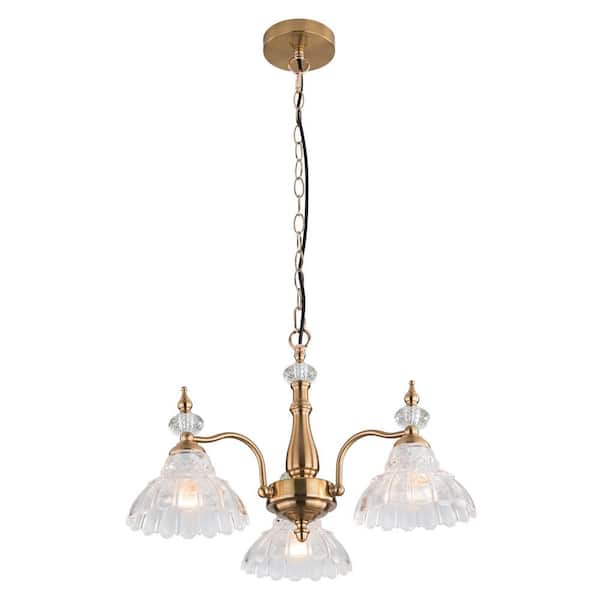 OUKANING 3-Light Gold Modern Petal-Shaped Shaded Pendant Light with Glass Shade, No Bulbs Included
