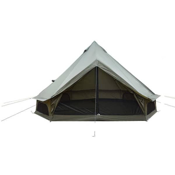 Dark Green Family Camping Tent with Stove Jack, for 4-8 People