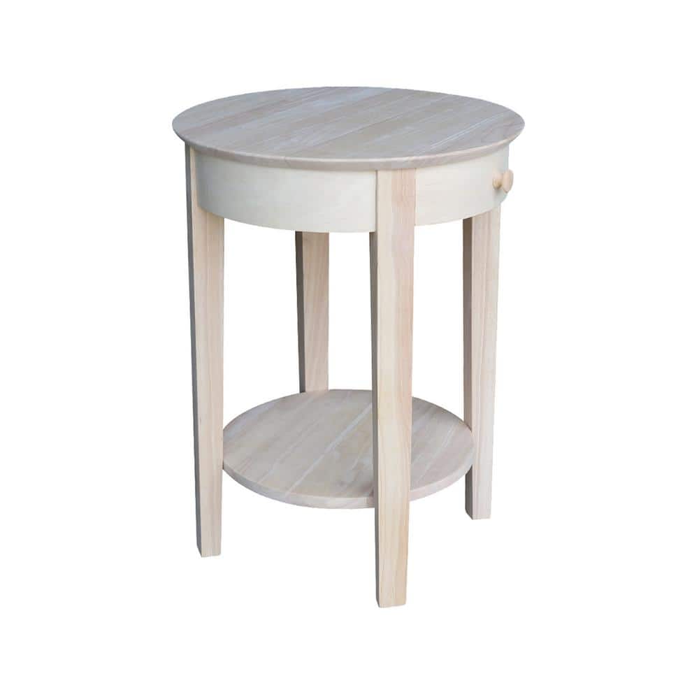 Round Solid Wood Accent Table with Storage Drawer