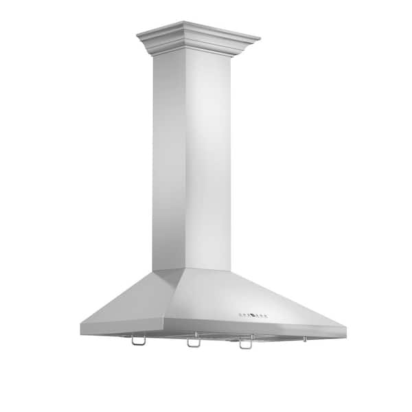 36 in. 400 CFM Convertible Vent Wall Mount Range Hood with Crown Molding in Stainless Steel