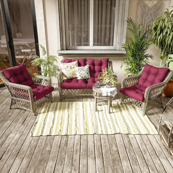 Kimunuk 44.5 in. x 22.5 in. x 5 in. Outdoor Chair Cushion Tufted Seat and Back Patio Furniture Cushion Set Fuchsia Red (2-Pack)