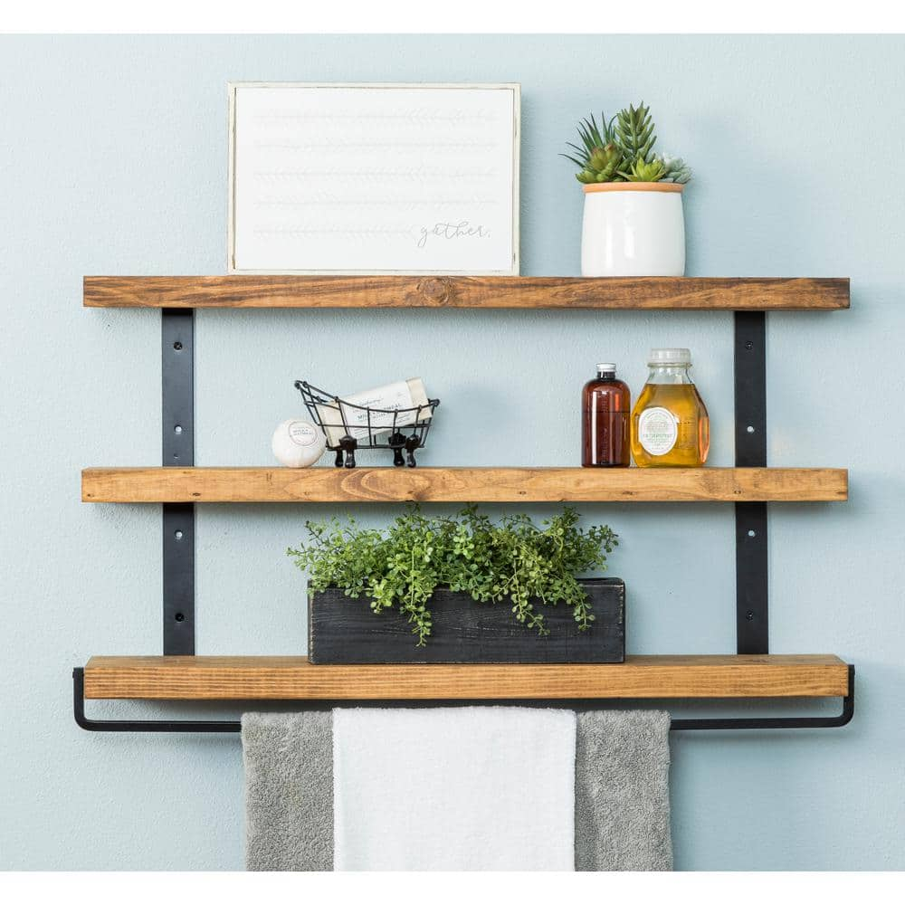 Floating Shelves for Bathroom Wall Shelf with Towel Bar and 5 Hooks Ru –  TreeLen