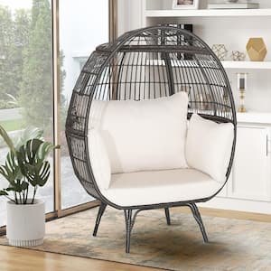 Wicker Patio Oversized Rattan Outdoor Lounge Chair Egg Chair Basket 4 Off White Cushion Indoor and Outdoor