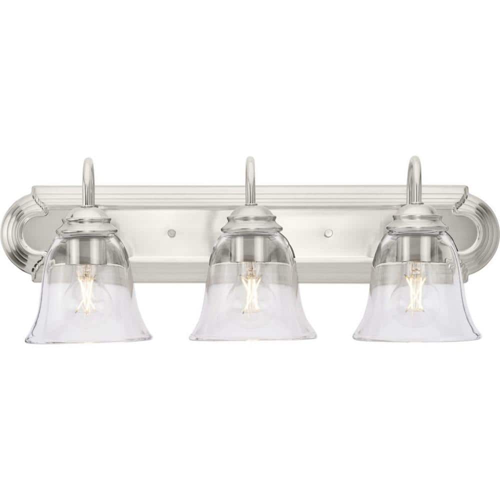 Brushed Nickel 24" Clear Glass 3-Light Vanity Fixture