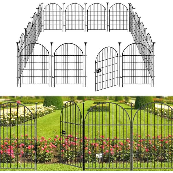 Unbranded 40 in. Metal Outdoor Garden Fence with Gate-No Dig Garden Fence Border in Black (12 Panels)