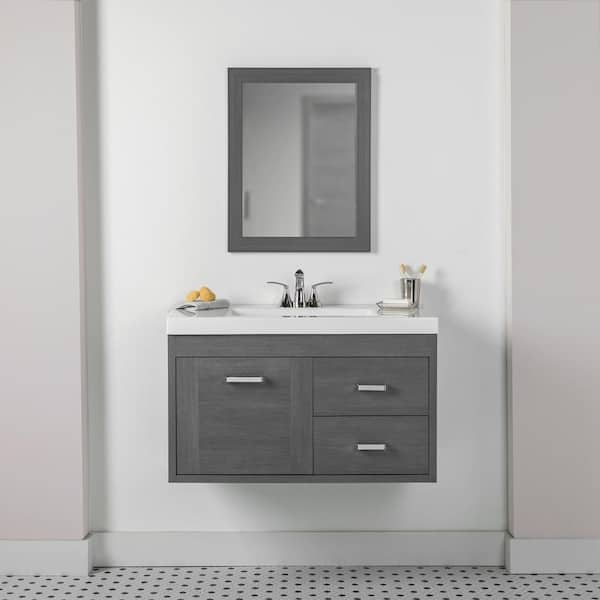 Home Decorators Collection Moonshadow 37 in. Single Sink Phantom Floating Bath Vanity with White Cultured Marble Top (Assembled)