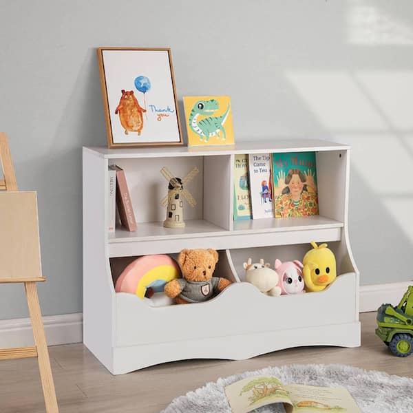 null Kids Toy Storage with Bookshelf-Books and Toys Organizer for Boys and Girls, Toy Storage for Playroom, Bedroom in White