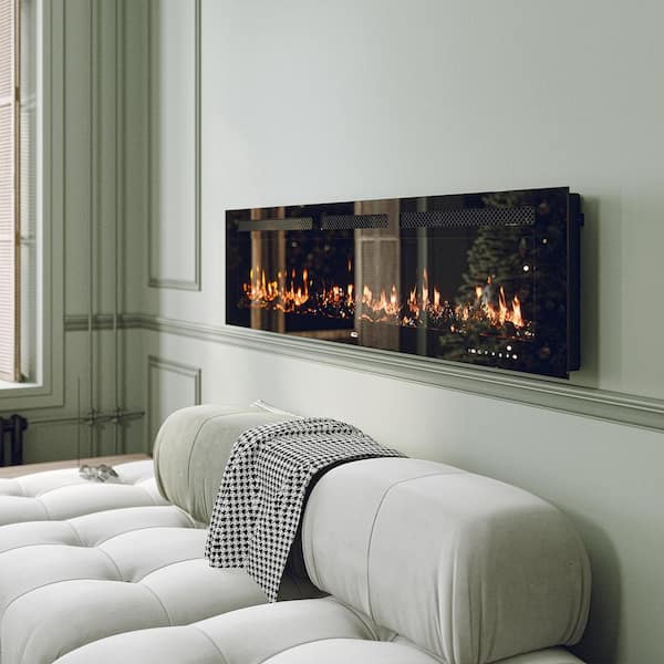 Flame 72 in. Wall-Mounted Thermostat Electric Fireplace with Timer Control