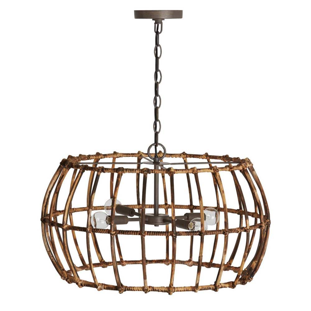 Sanibel 23.5 in. W x 14.5 in. H 4-Light Cage Drum Pendant in Blazed Rattan and Nordic Grey price history on PriceWatchPro