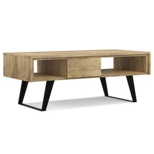 Lowry 48 in. Natural Rectangle Solid Mango Wood and Metal Wide Modern Industrial Coffee Table