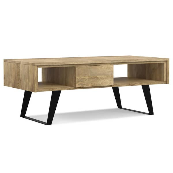 Simpli Home Lowry 48 in. Natural Rectangle Solid Mango Wood and Metal Wide Modern Industrial Coffee Table
