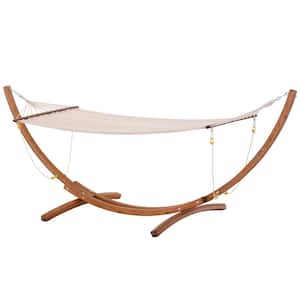 10 ft. Hammock Bed with Wood Stand, Rainbow Bed, Heavy-Duty Roman Arc Hammock for Single Person in Beige