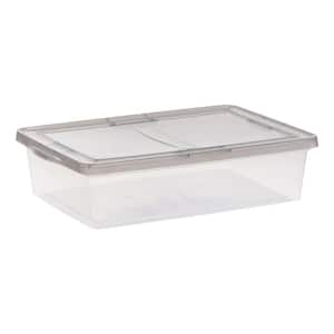 28 qt. Snap Top Plastic Storage Box in Clear with Gray Lid 500219