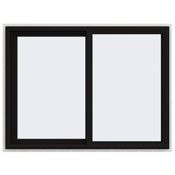 JELD-WEN 48 in. x 36 in. V-4500 Series Black Exterior/White Interior FiniShield Vinyl Left-Handed Sliding Window with Mesh Screen