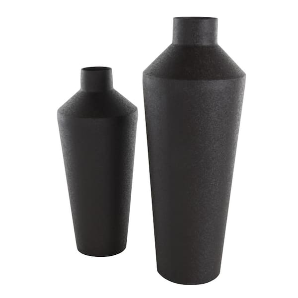 Litton Lane Black Textured Tapered Metal Decorative Vase (Set of 2)