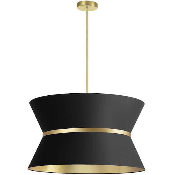 Dainolite Caterine 4-Light Gold Shaded Pendant Light with Black Fabric Shade