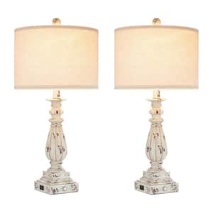 24.7 in. Farmhouse Resin Table Lamp Set and USB ports, Bulbs (Set of 2)