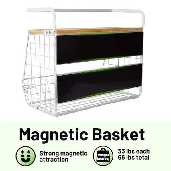 Wudkey White Magnetic Basket Shelf for Fridge with Lid, Pantry