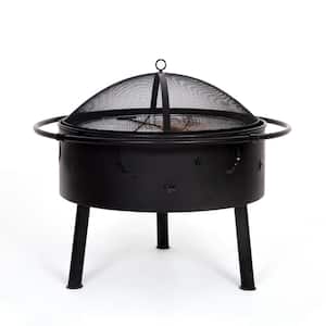 23 in. x 23 in. x 24 in. Round Steel Wood Burning Outdoor Fire Pit with Porto Star and Moon