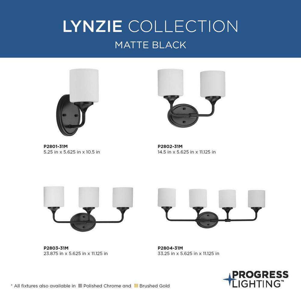 Matte Black 3-Light Bath Vanity with Etched White Glass Shades