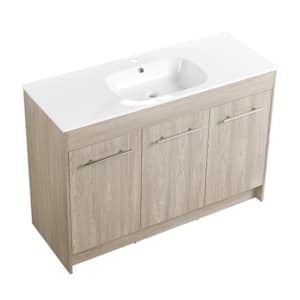 GLEM06 48 in. W x 18.1 in. D x 33.8 in. H Single Sink Freestanding Bath Vanity in White Oak with White Solid Surface Top