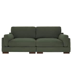 90 in. Square Arm Corduroy Fabric Rectangle Upholstered 2-Seater Sofa in Green with Wood Frame