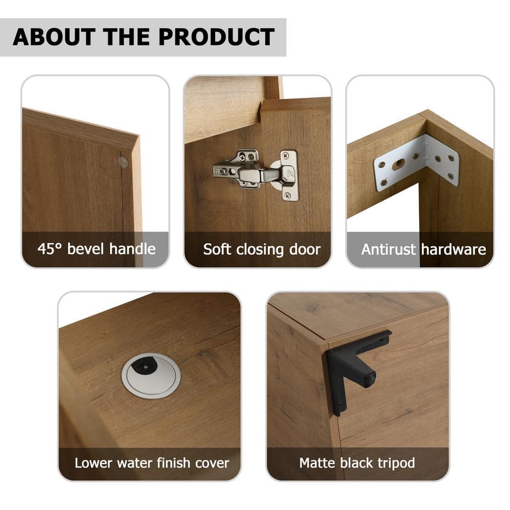 48" Imitative Oak Freestanding Double Sink Bathroom Vanity