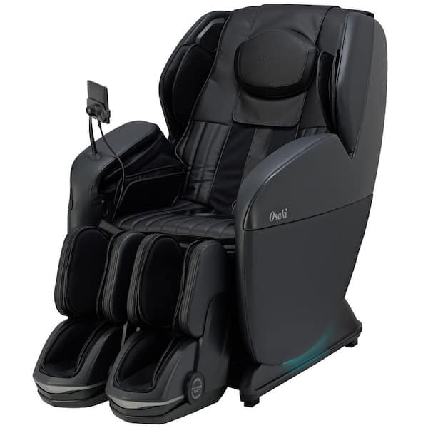 Yoga Flex Black Faux Leather Reclining 4D Massage Chair, Scissor Motion, Heated Lumbar and Calf, Extended SL Rail Tracks