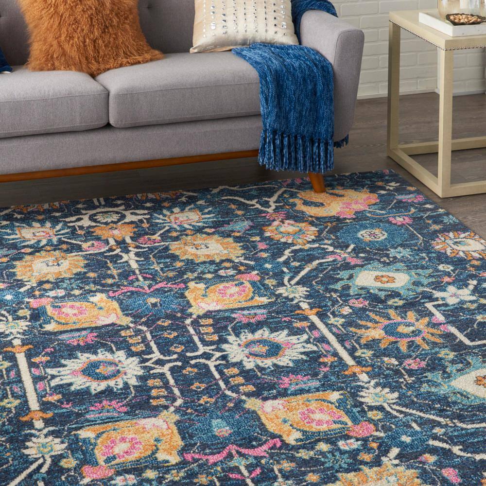 Navy Bliss Floral Synthetic 8' x 10' Handmade Reversible Rug