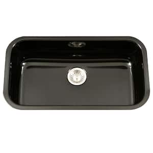 Porcela Series Undermount Porcelain Enamel Steel 31 in. Large Single Bowl Kitchen Sink in Black
