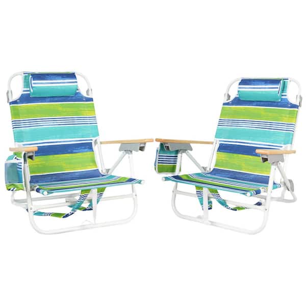 Unbranded 13 in. H 2-Pieces Multicolor Aluminium Folding 5 Position Chairs, Backpack Beach Chairs with Pouch