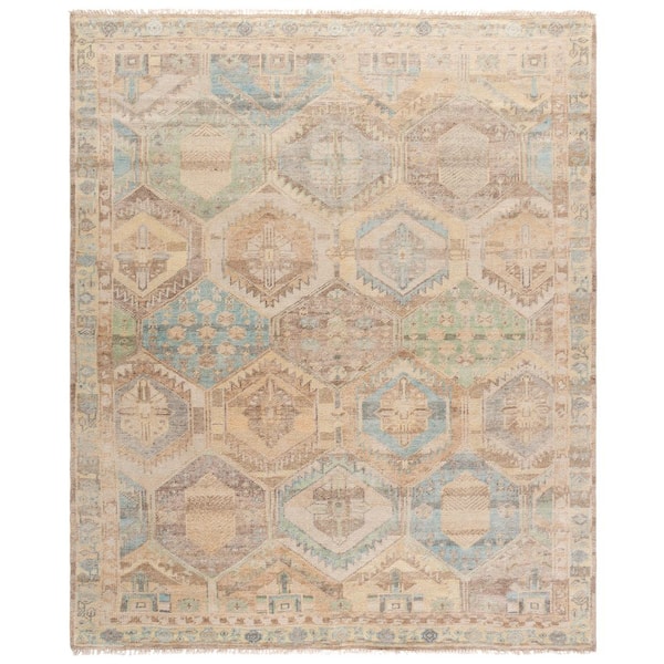 Mahajara 8 ft. x 10 ft. Beige/Blue Tribal Area Rug