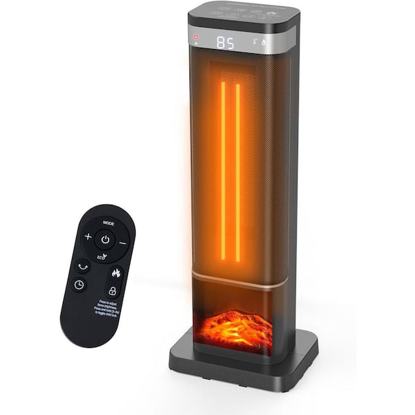24" Black 1,500-Watt Portable Electric Patio Heater with Remote & Thermostat, 60° Oscillation, Indoor Use