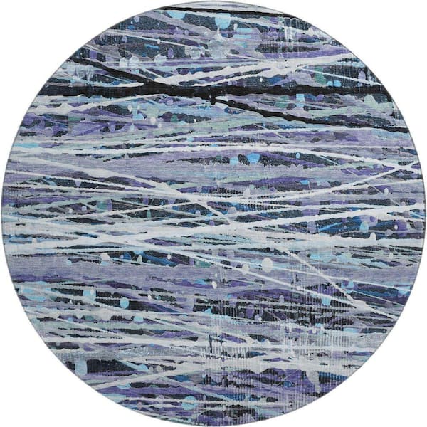 Mayfield Premium Machine Washable Abstract AMF2126 Purple 8 ft. x 8 ft. Round Rug