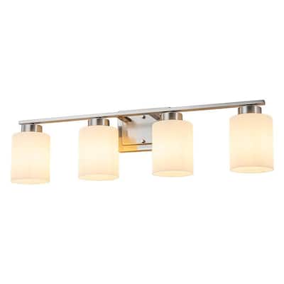 Modern 29 in. 4-Light Satin Nickel Vanity Light with Frosted Glass Shades for Bathroom Vanity Light