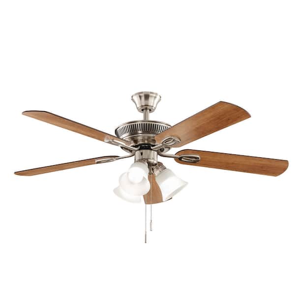 Hampton Bay Glendale Iii 52 In Led Indoor Brushed Nickel Ceiling Fan With Light And Pull Chains Ak338 Bn The