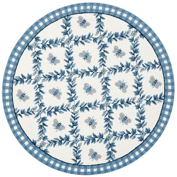 SAFAVIEH Chelsea Ivory/Blue 6 ft. x 6 ft. Round Diamond Floral Border Area Rug
