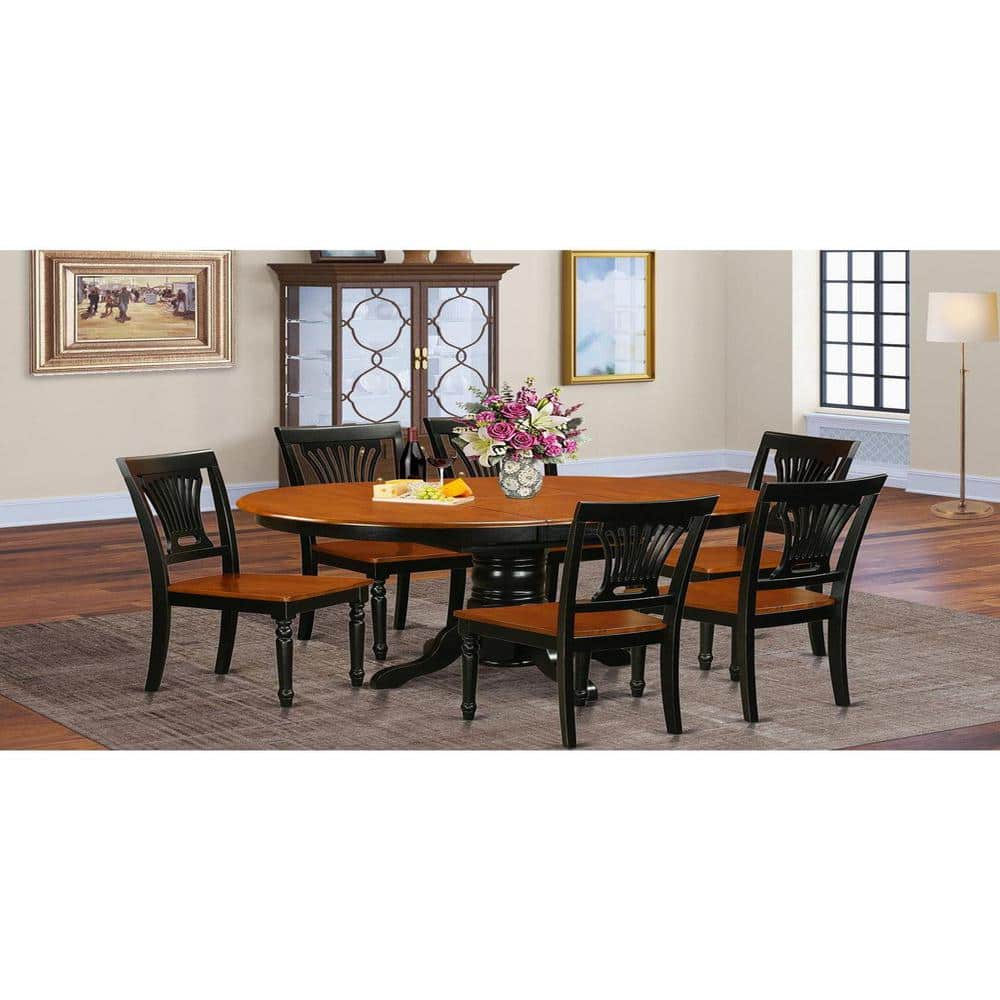 Cherry and Black Oval Wood Dining Set with 6 High Back Chairs