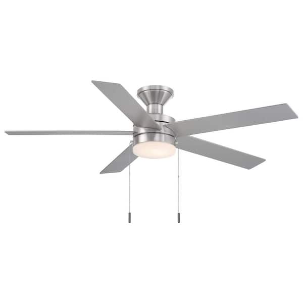 Hampton Bay Caltris 52 in. Integrated LED Indoor/Outdoor Brushed Nickel Ceiling Fan with Light and Pull Chains Included