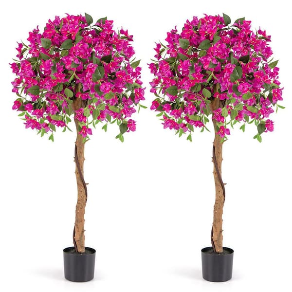 4.5 ft. Artificial Azalea Tree in Cement Pot for In-Outdoor Decor (2-Pack)