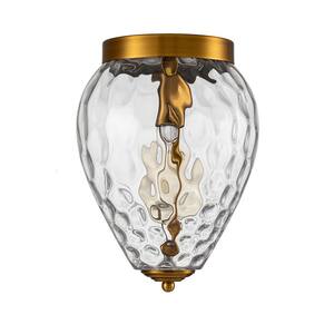 Eden 8.27 in. 1-Light Gold Flush Mount with Hammered Glass Shade